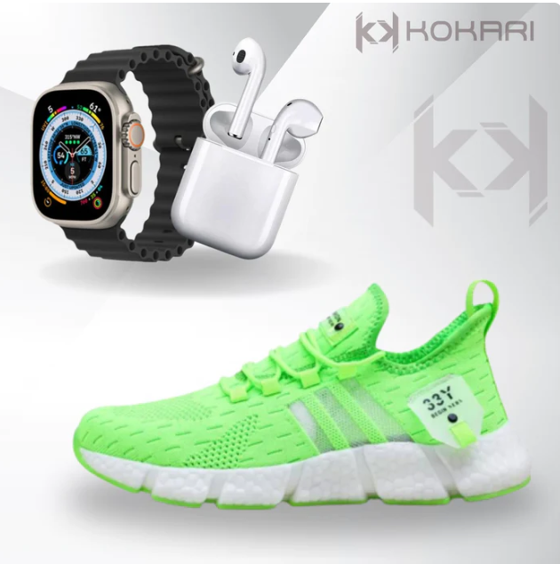 Promoção Tripla: Tênis Esportivo + Relógio Smartwatch + Fone Sem Fio