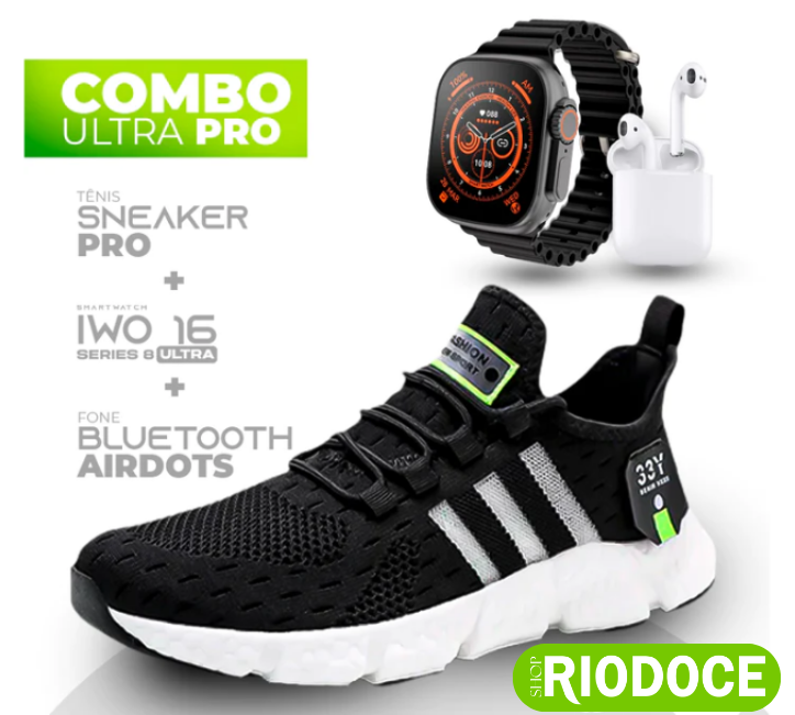 Promoção Tripla: Tênis Esportivo + Relógio Smartwatch + Fone Sem Fio