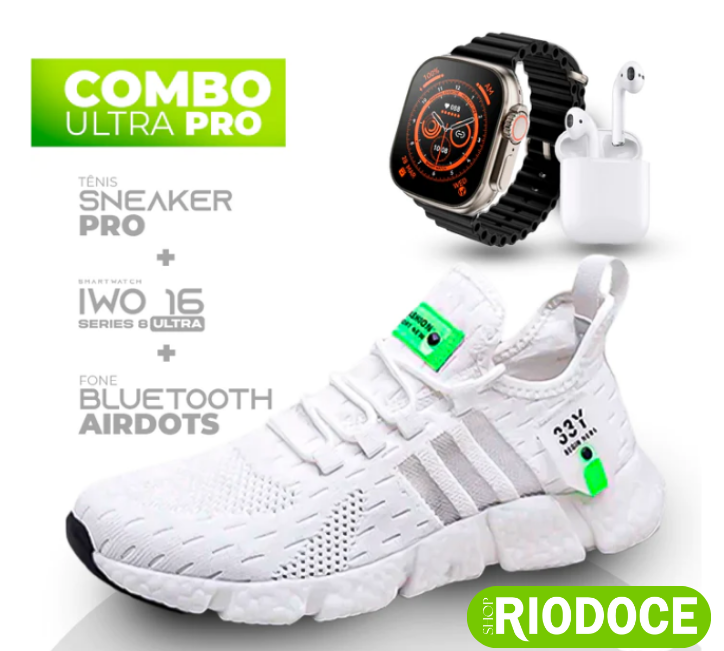 Promoção Tripla: Tênis Esportivo + Relógio Smartwatch + Fone Sem Fio