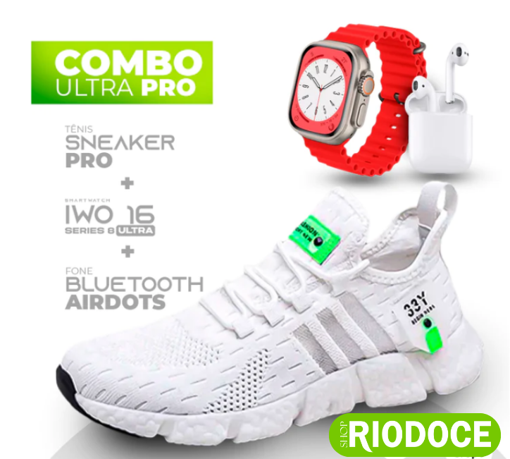 Promoção Tripla: Tênis Esportivo + Relógio Smartwatch + Fone Sem Fio