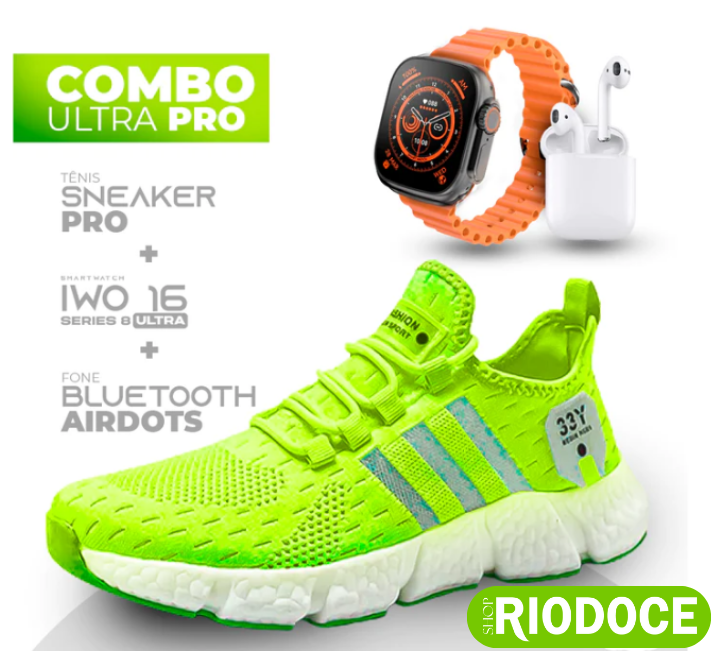 Promoção Tripla: Tênis Esportivo + Relógio Smartwatch + Fone Sem Fio