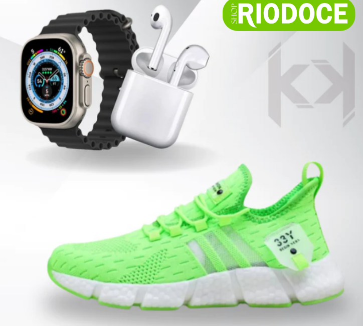 Promoção Tripla: Tênis Esportivo + Relógio Smartwatch + Fone Sem Fio