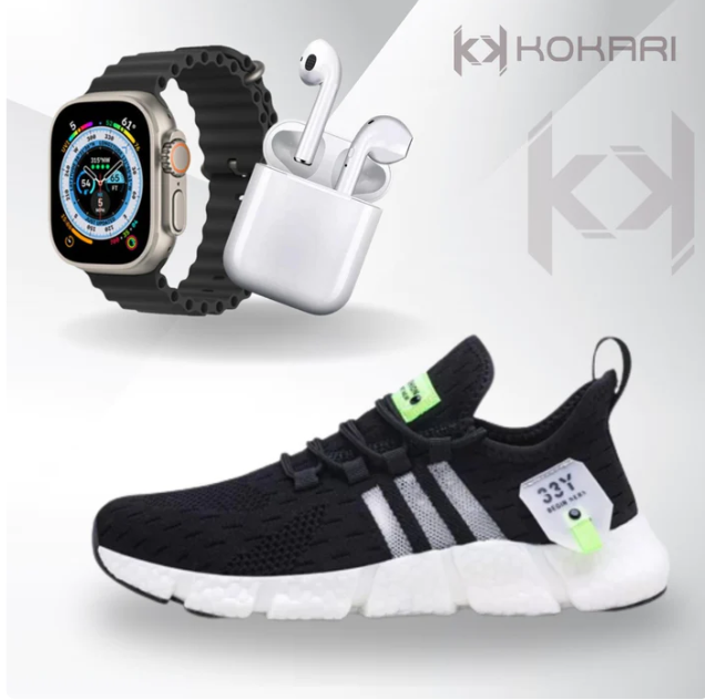 Promoção Tripla: Tênis Esportivo + Relógio Smartwatch + Fone Sem Fio