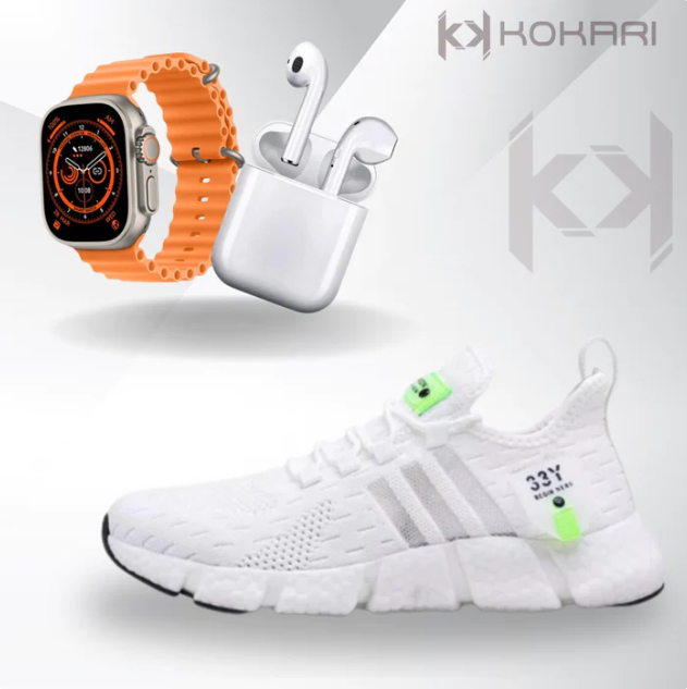 Promoção Tripla: Tênis Esportivo + Relógio Smartwatch + Fone Sem Fio